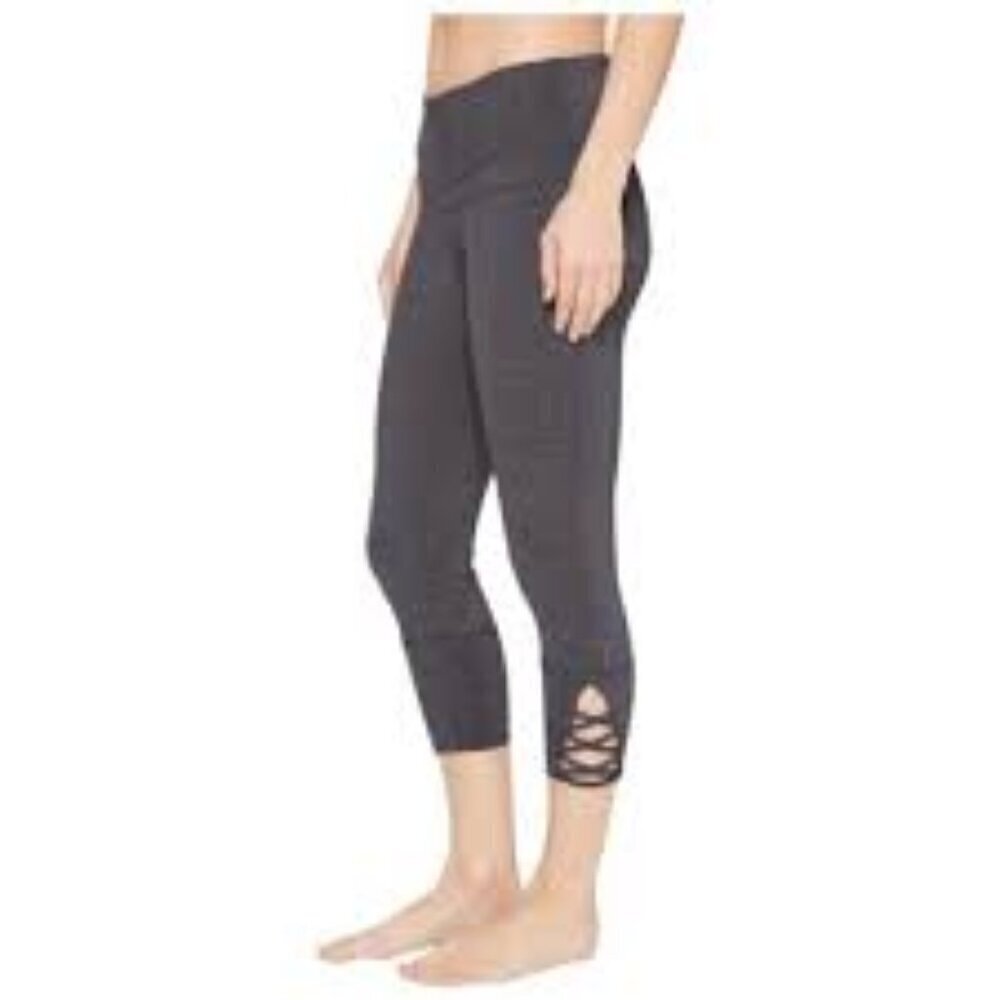 Prana Deco Gray Heather Corset Accent Cropped Legging Women's size L